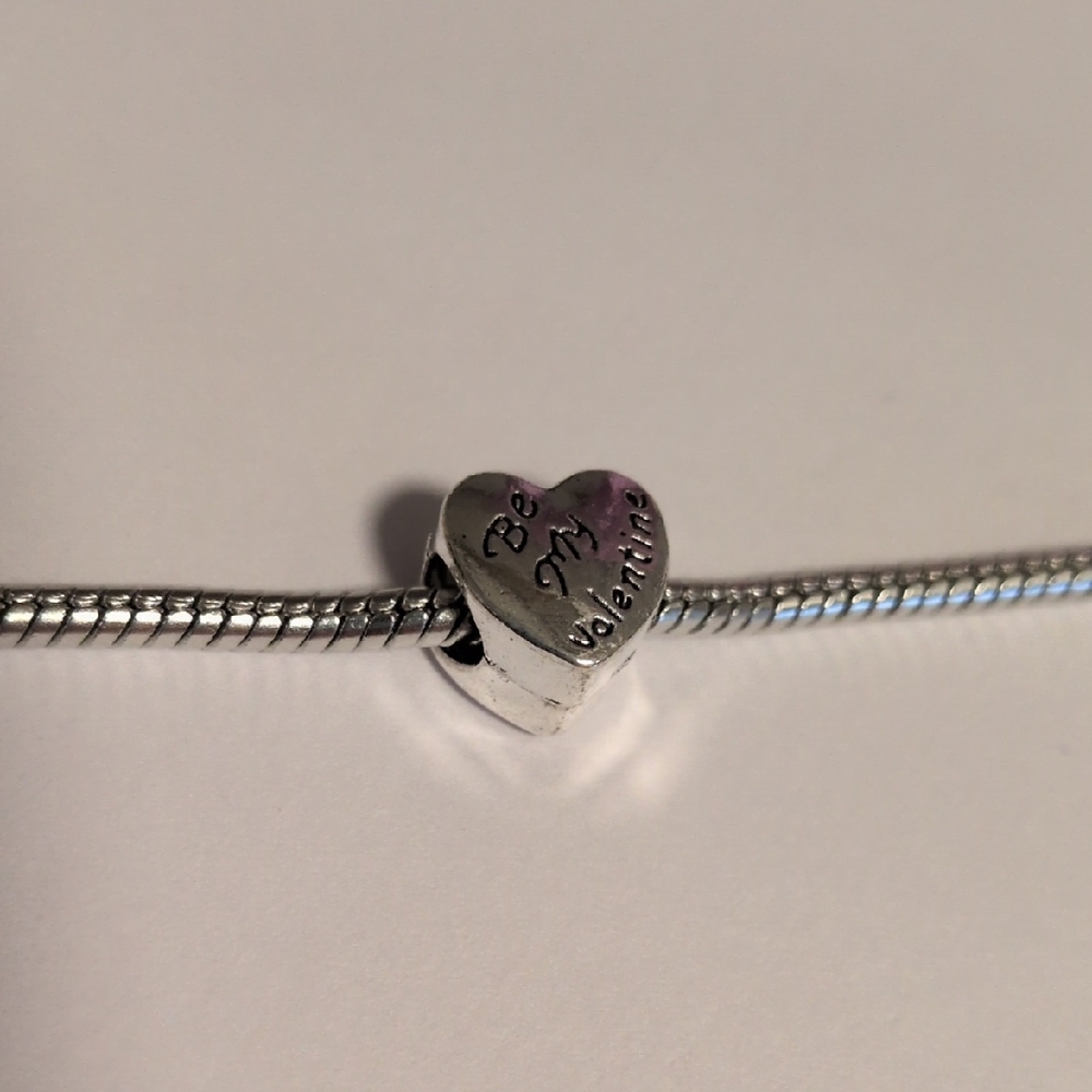 Silver Heart Be My Valentine Charm for Pandora Style Bracelet